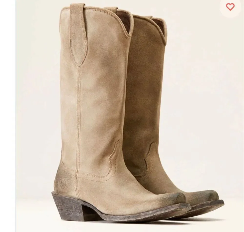 Ariat Women's Suede Memphis Cowboy Pull-on Boots Burnt Taupe Size 6.5/37 NWT
